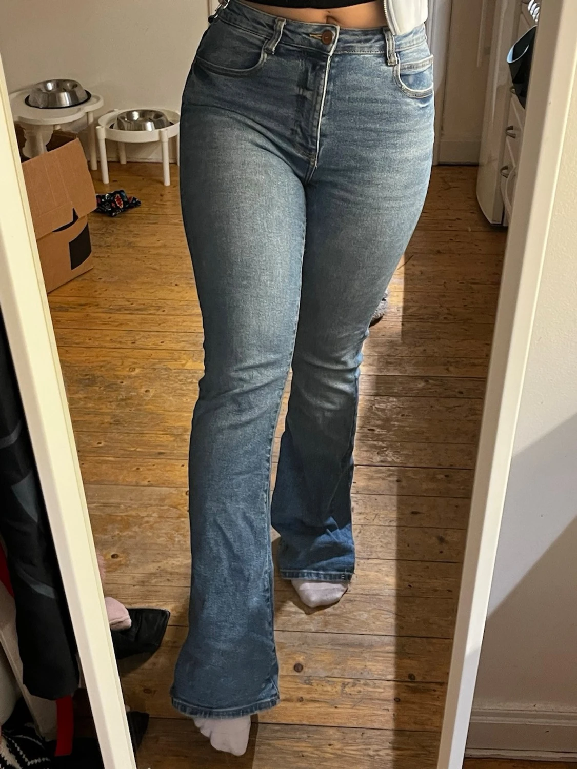 Blå bootcut jeans med hög midja - 2