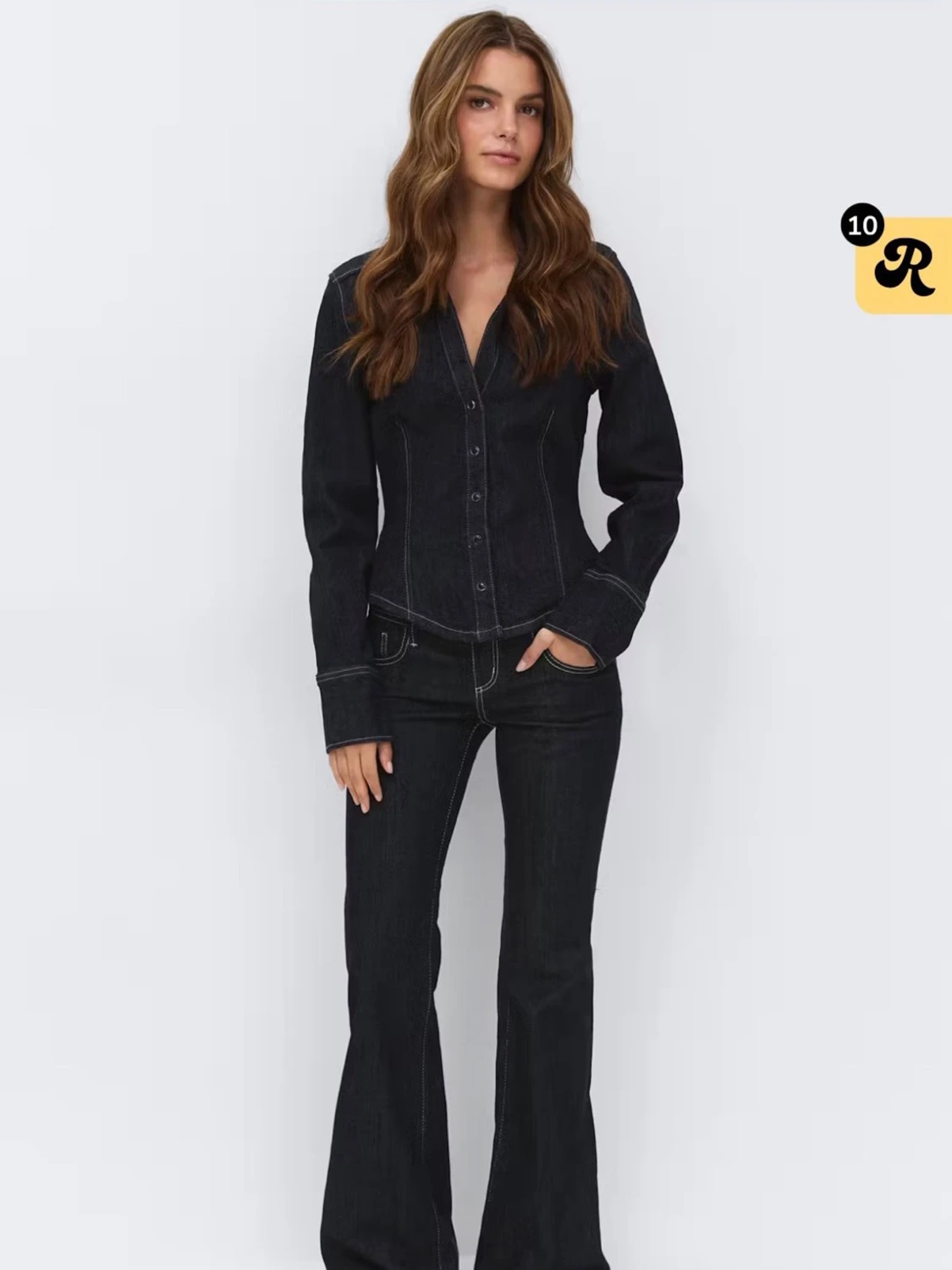 Mörkblåa  ultra low flare jeans - 1