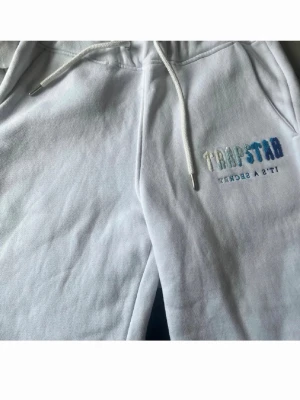 Vit hoodie från Trapstar med brodyr - Vit hoodie från Trapstar med broderad logga i blått och vitt på bröstet. Modellen har dragsko i huvan och är tillverkad i mjukt bomullsmaterial. Perfekt för dig som gillar streetwear och vill ha en snygg och bekväm hoodie.