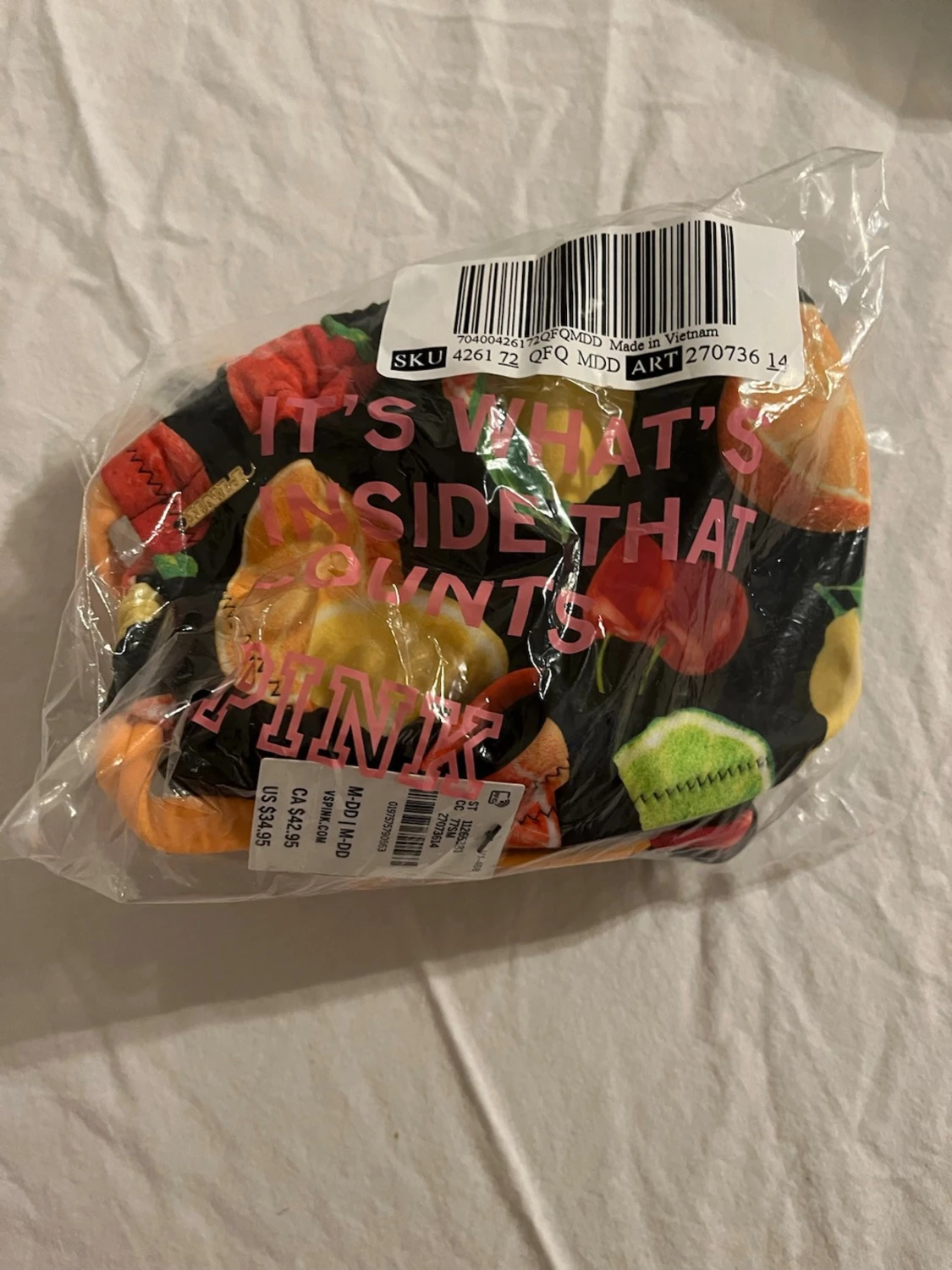 Ny! Victoria’s Secret / Pink Svart bikiniöverdel med fruktmönster - 4