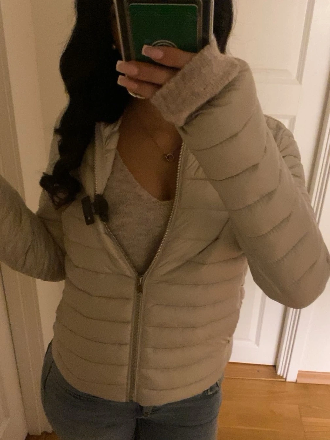 Beige quiltad pufferjacka - 1