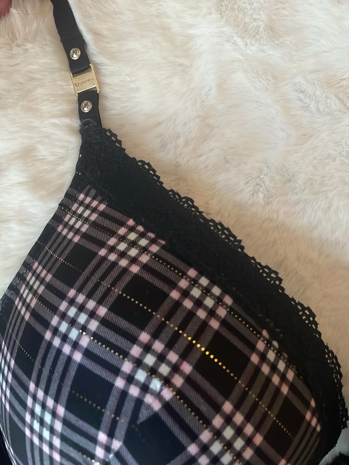 Rutig push-up bh med spetsdetaljer - 1