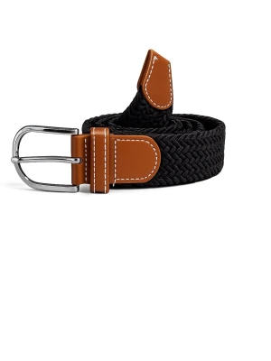 Svart flätat bälte med bruna detaljer - Stilrent svart flätat bälte med bruna skinn-detaljer och silverspänne. Perfekt accessoar för att lyfta din outfit med en klassisk touch. Bältet har snygga kontrastsömmar på skinnpartierna och passar till både jeans och chinos.