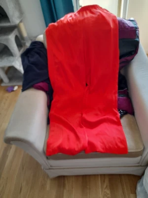 Röd långbyxor  i satin - Snygg röd långbyxori glansigt satinmaterial. Byxorna har en elegant och enkel design utan synliga detaljer eller mönster. Perfekt för dig som vill sticka ut med en färgstark look.