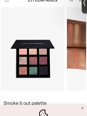 Smoke it out palette LH cosmetics - En ögonskuggspalett från LH cosmetics med nio nyanser i både matta och skimrande toner. Färgerna sträcker sig från nude, brons och koppar till mörkbrun, vinröd, grön och svart. Paletten har en fyrkantig form och kommer i en stilren svart förpackning. Den gröna är swatched.