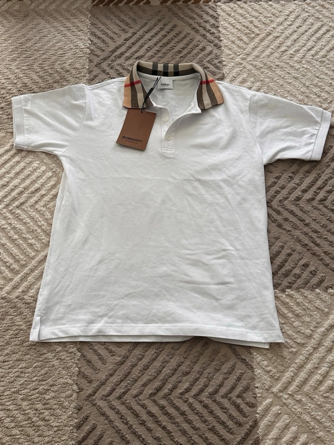 Vit pikétröja med rutig krage Burberry
