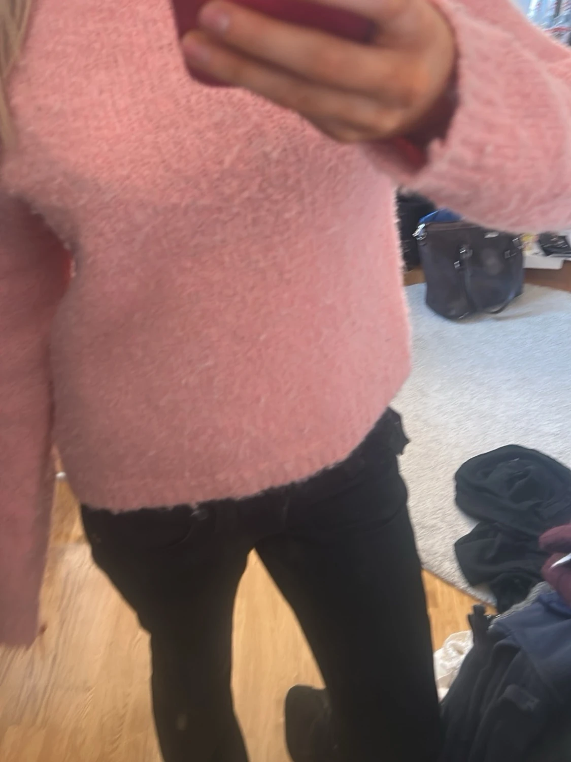 Ljusrosa fluffig stickad tröja - 1