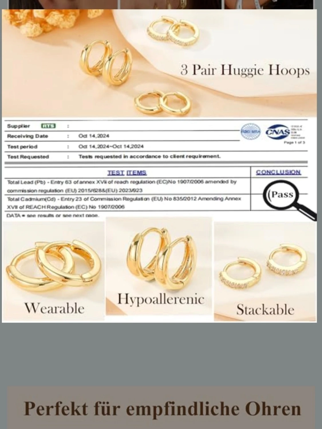 3-pack guldpläterade huggie hoops - 2