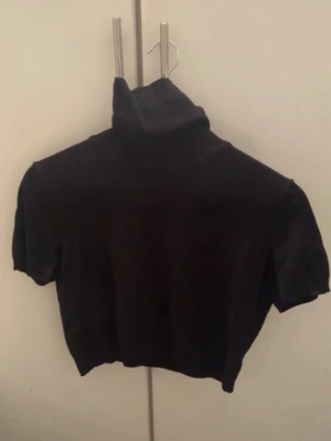 Svart croppad polotopp - Snygg svart croppad polotopp med korta ärmar och hög polokrage. Perfekt att styla med höga jeans eller kjol för en trendig look. Enkel och stilren design som passar till många outfits. För fler bilder/information skriv gärna, priset kan justeras 🤗❤️