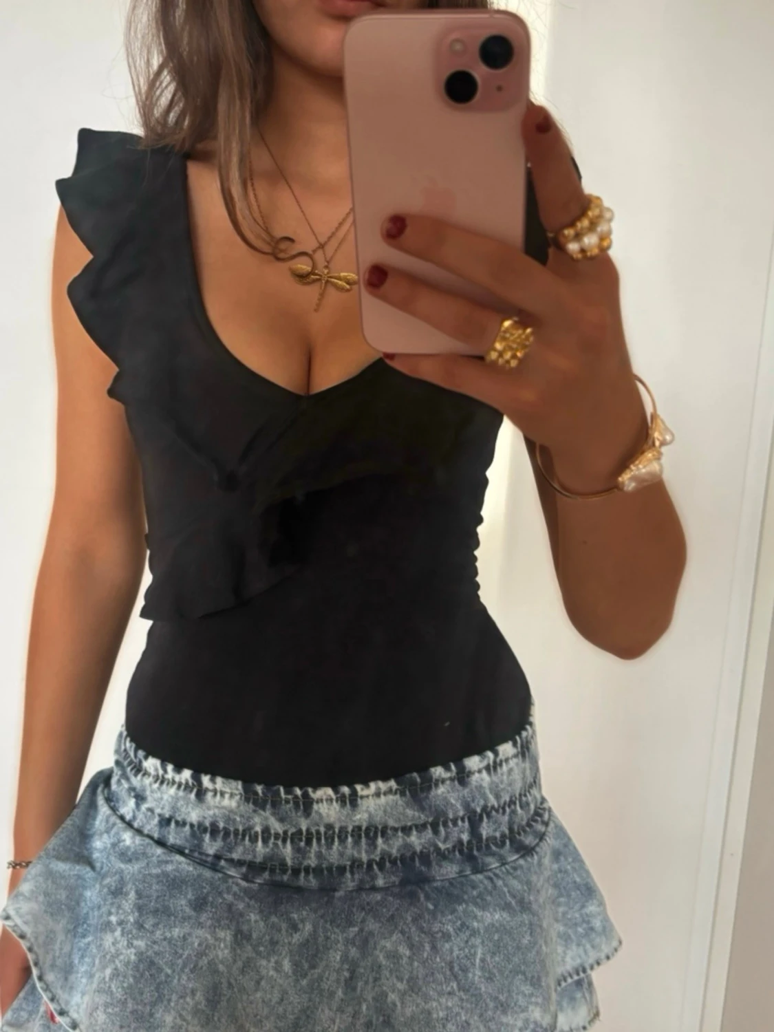 Vringad svart volangbody  - 1