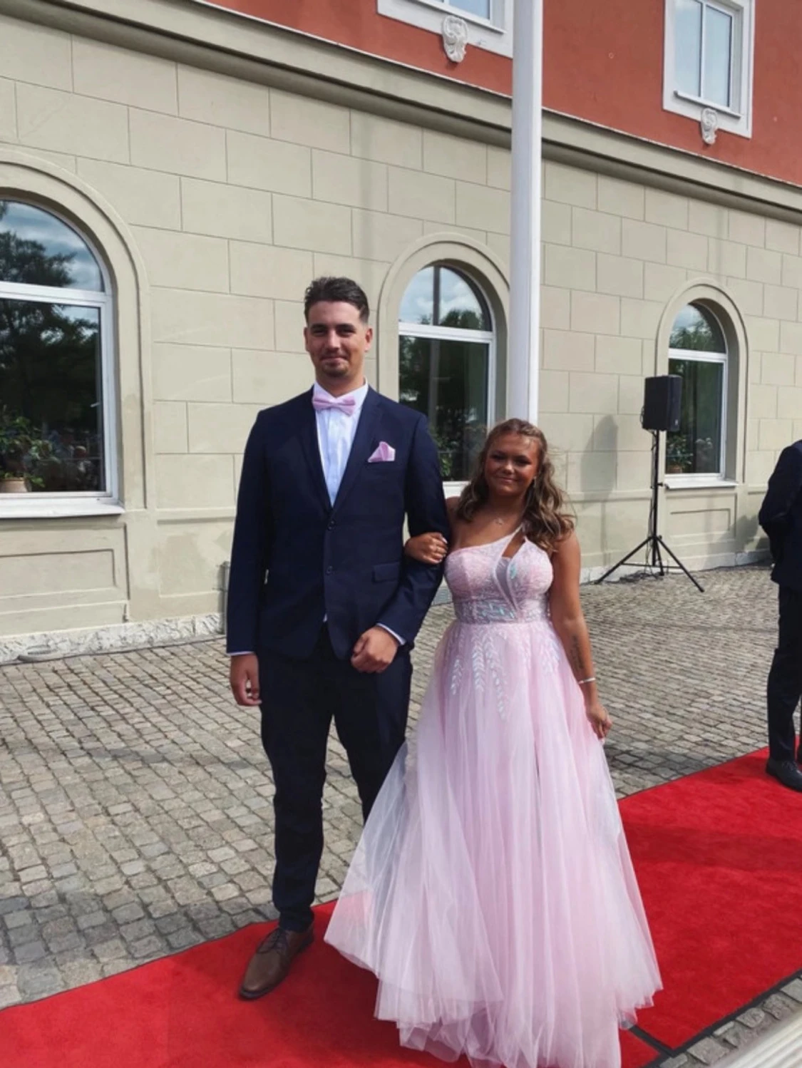 Ljusrosa långklänning med paljetter - 1