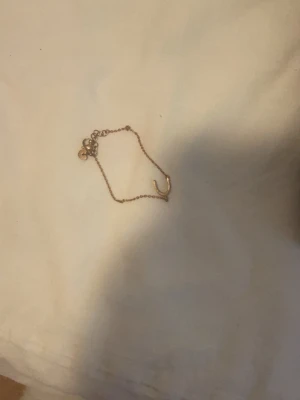 Guldfärgat armband med berlock - Snyggt och tunt armband i äkta guldplätering med små runda pärlor och en hästskoformad detalj. Armbandet har även en liten rund berlock vid låset som ger en extra touch. Perfekt accessoar för att lyfta din stil.