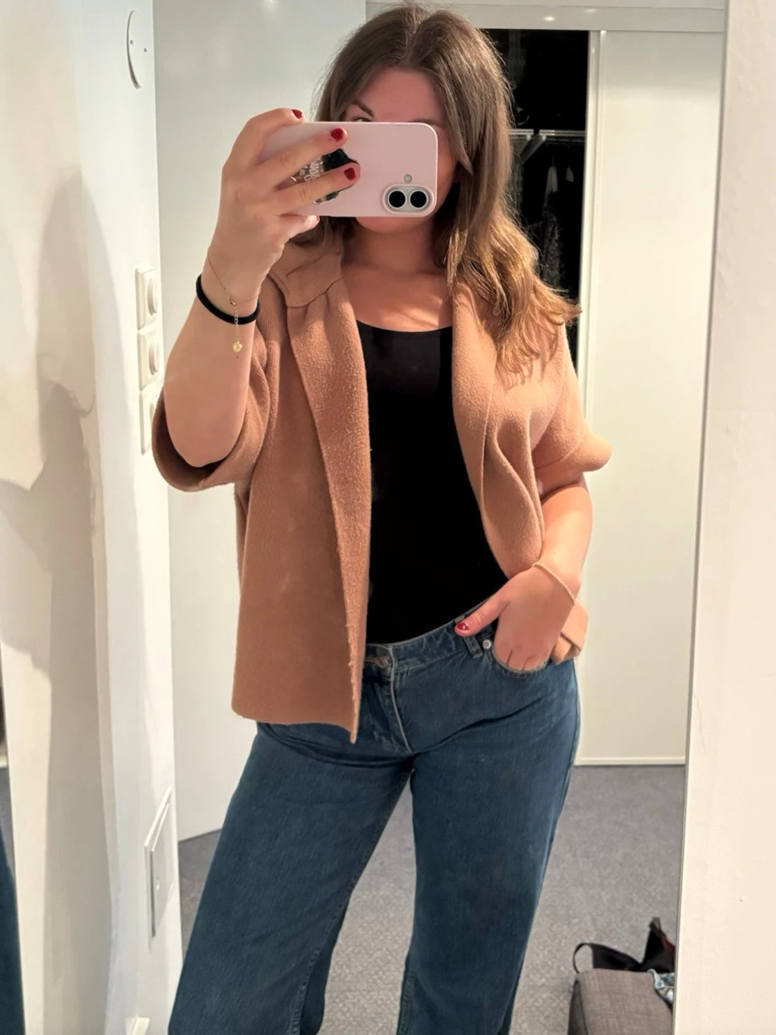 Beige öppen kofta i mjukt material - 1