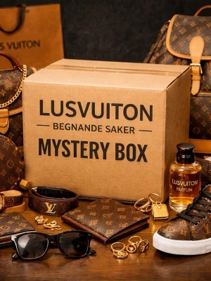luisvuiton mystery box med helt slumpmäiga begnande plagg i  - slumpmässigt luisvuiton box med helt random saker i kan vara allt från tröjor,skor,bälte, mussor och väskor i hoppar på drt bäst OBS: allt är begagnat 