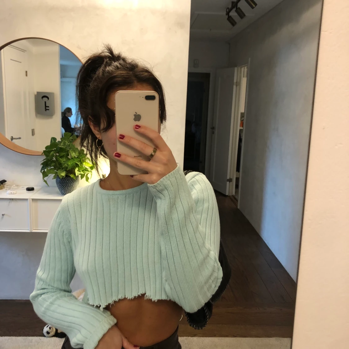 Blå stickad tröja  - 91