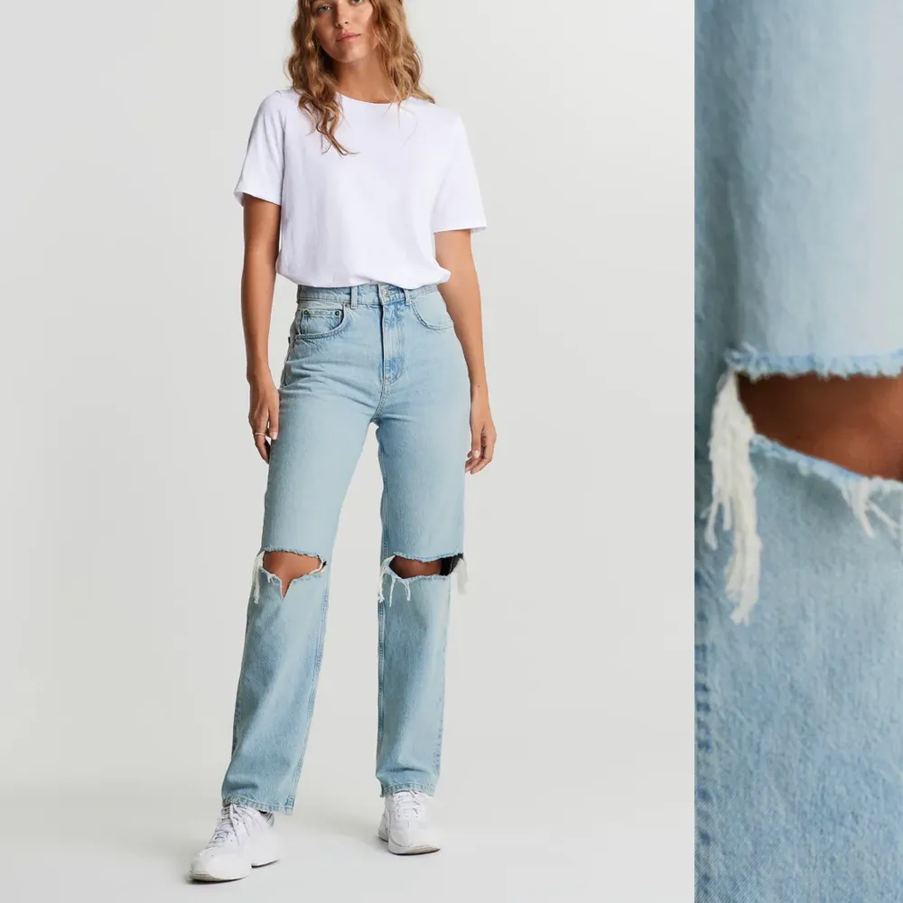 As najs jeans från Gina Tricot i stl 38. Super sköna och i väldigt bra skick🤌🏼                                                                         Perfekt i längden på mig som är 170cm lång 💗. Jeans & Byxor.