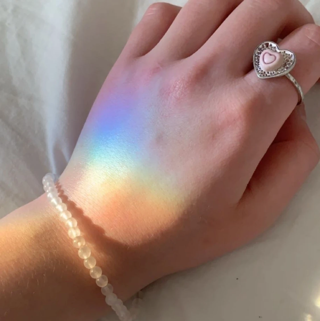 Rosenkvarts armband och ring med hjärta - 91