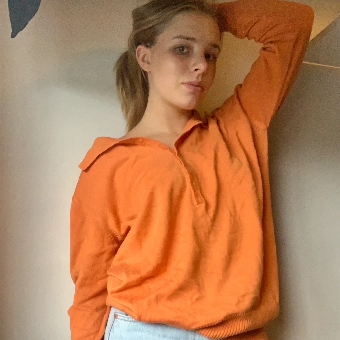 Orange ribbad tröja S eller M - 90