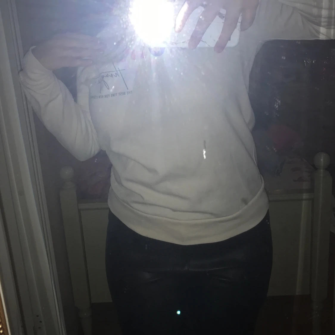 White huddie with text on - 90