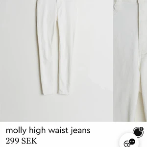 Vita, Molly Highwaist jeans stl S - Säljer ett par Vita molly highwaist jeans från Gina Tricot i storlek S. De har rosé guld detaljer. Jag har tyvärr klippt bort lapparna pga att jag tyckte de kliade. Jättefint skick! Kontakta mig för mer info ❤️‍🔥