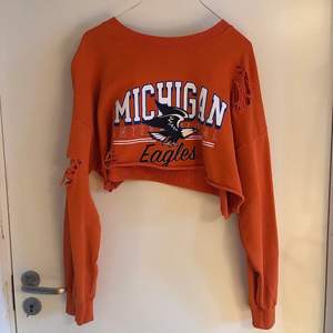 Säljer denna croppade sweatshirt med slitningar (från Gina Tricot), trots att den alltid varit en favorit så hänger den bara i garderoben. Fint skick! 