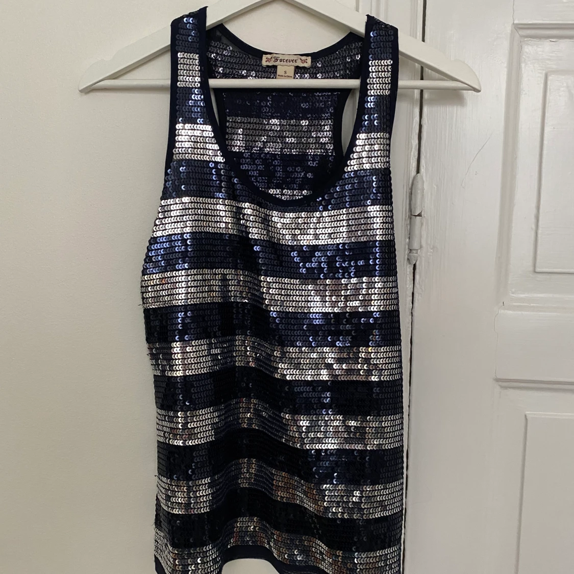 Blå och vit paljett linne - 90