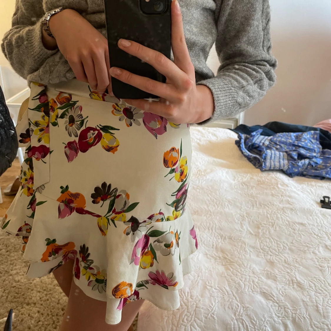 Blommig volangkjol  - 90