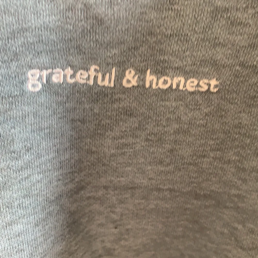 En blå fin croppad sweatshirt med text ” gratefull and honest ” superbra skick!. Tröjor & Koftor.