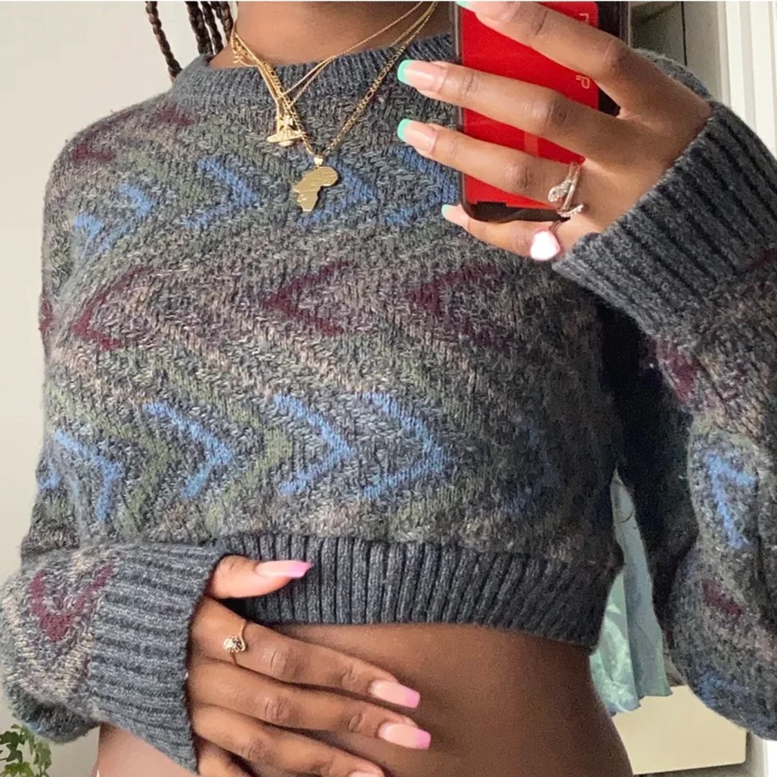 långärmad stickad magtröja 