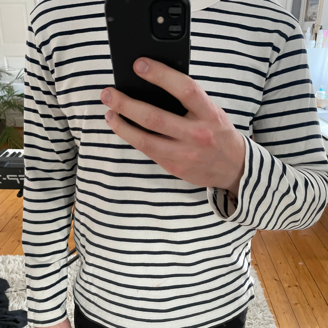 Tjock randig långärmad tröja - 90