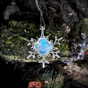 Silver Snowflake Necklace - Handmade sterling silver wire-wrapped moonstone necklace