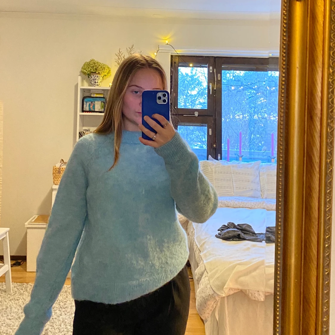 Blå varm tröja  - 90