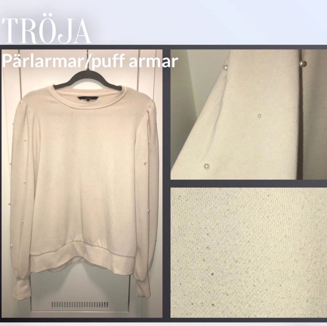 Tröja med pärlor vit/beige