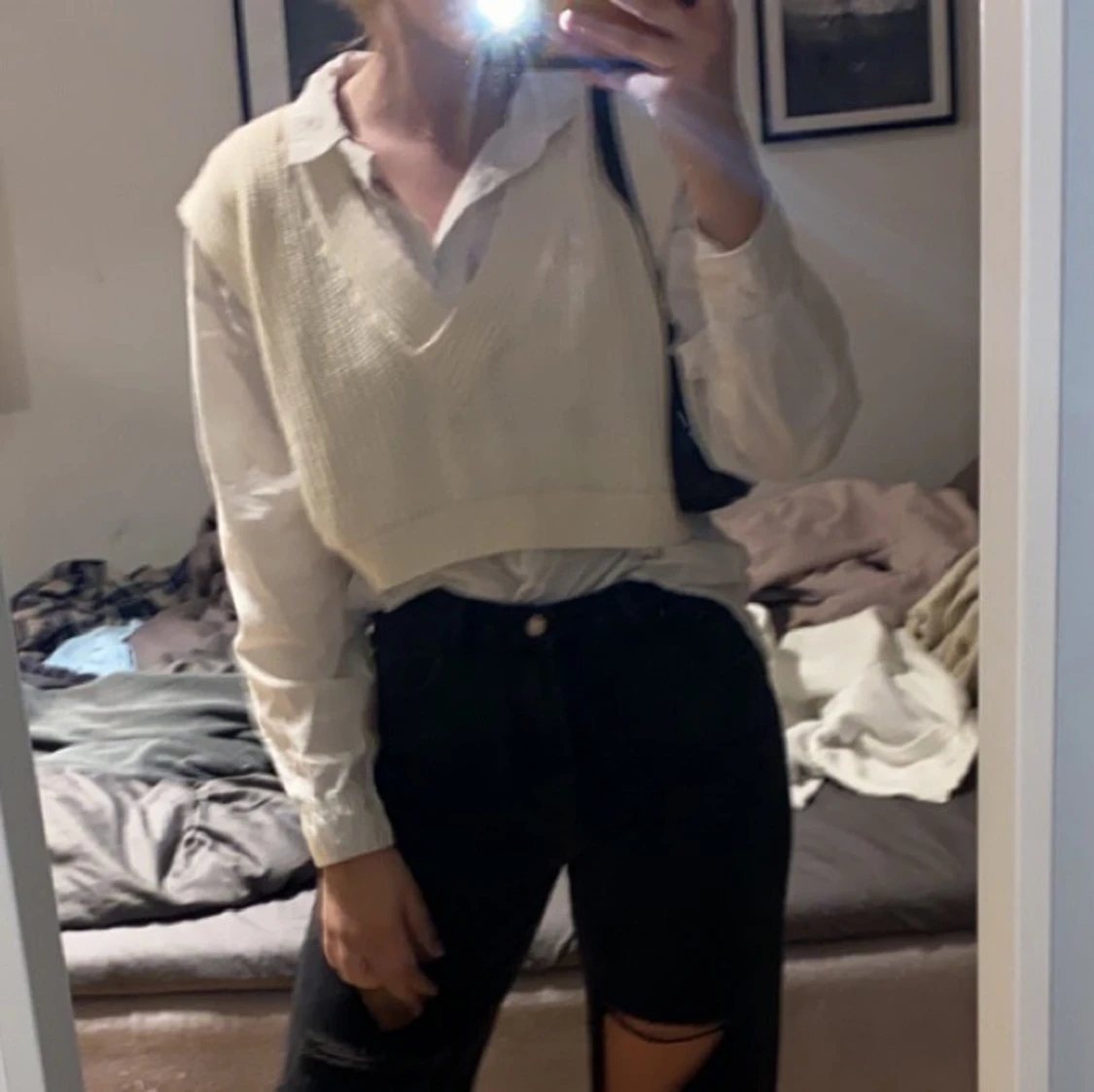 Beige stickad väst - 90