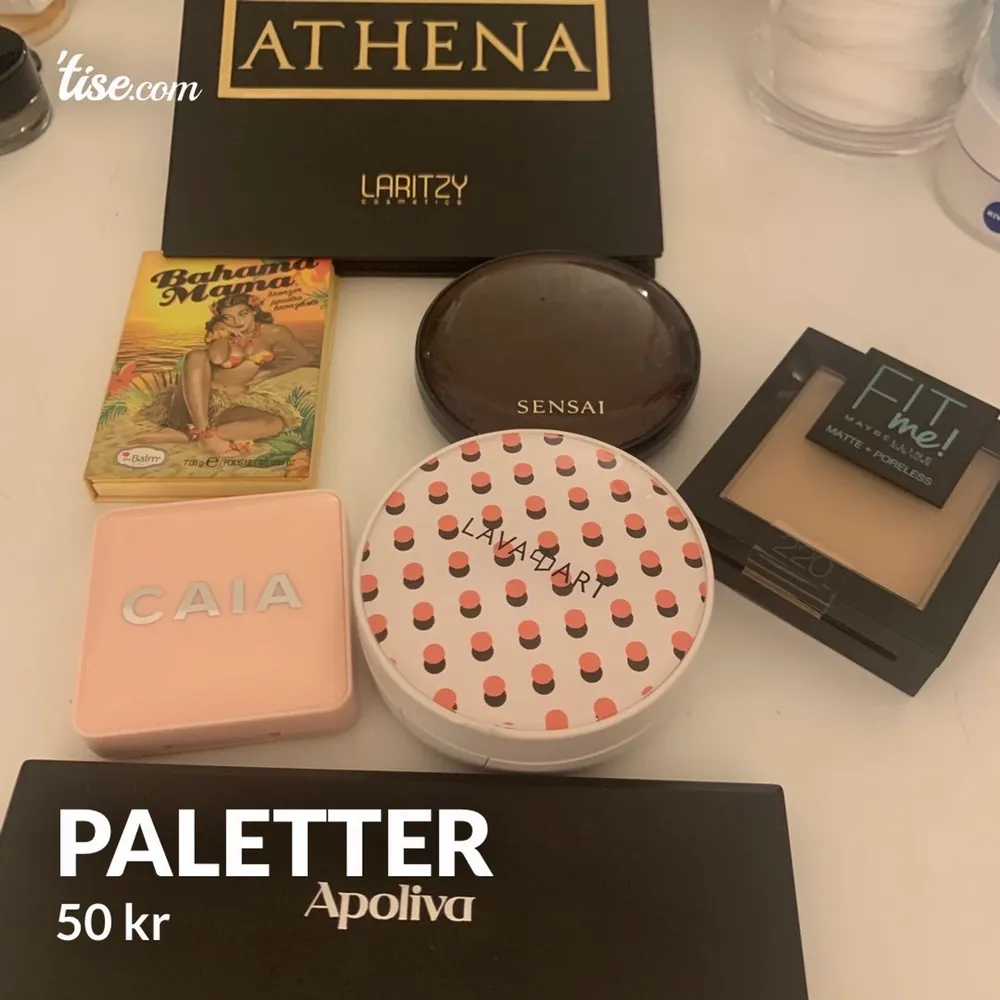 Apoliva testad 100:- Caia rouge testad 150:- Bahama testad 80:- Sensai bronzer testad 250:- Fit me puder testad  50:- Athena ny 150:-. Övrigt.