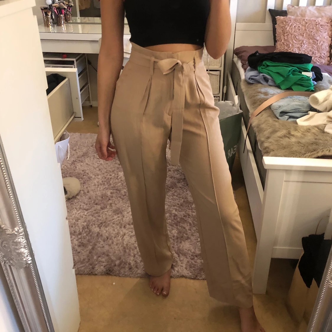 Beige bruna kostymbyxor  - 91