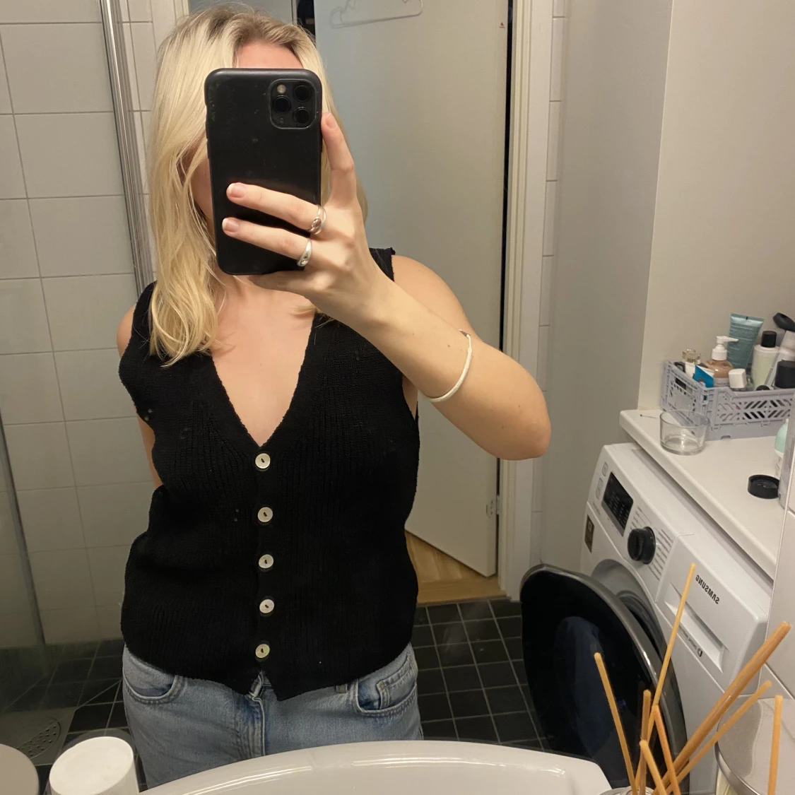 Svart stickat linne  - 90