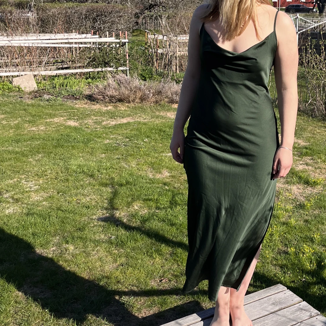 Grön satinklänning - 91