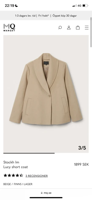 Kort kappa - Säljer min fina beiga Stockholm LM kappa. Köptes för några veckor sedan och sparsamt använd och därmed är skicket i nyskick. Köptes för 1899kr. Lägger ut för 1000 men är förhandlingsbart.