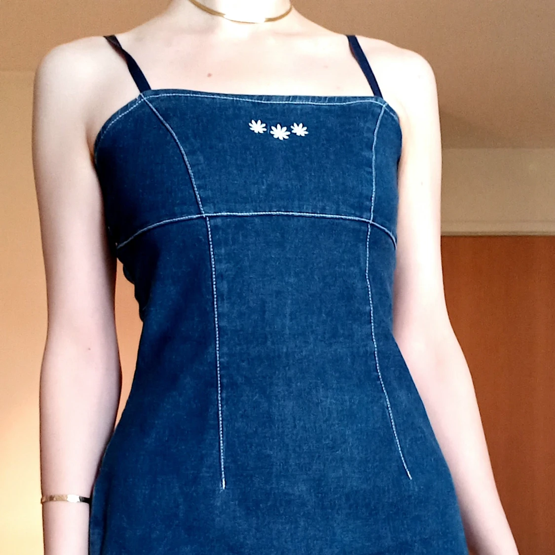 Denim Mini dress med Broderier