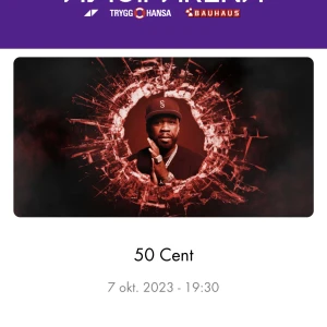50 cent, The final lap tour - Två biljetter till 50 cent den 7/10. Onumererad ståplats, köptes för 1940:-