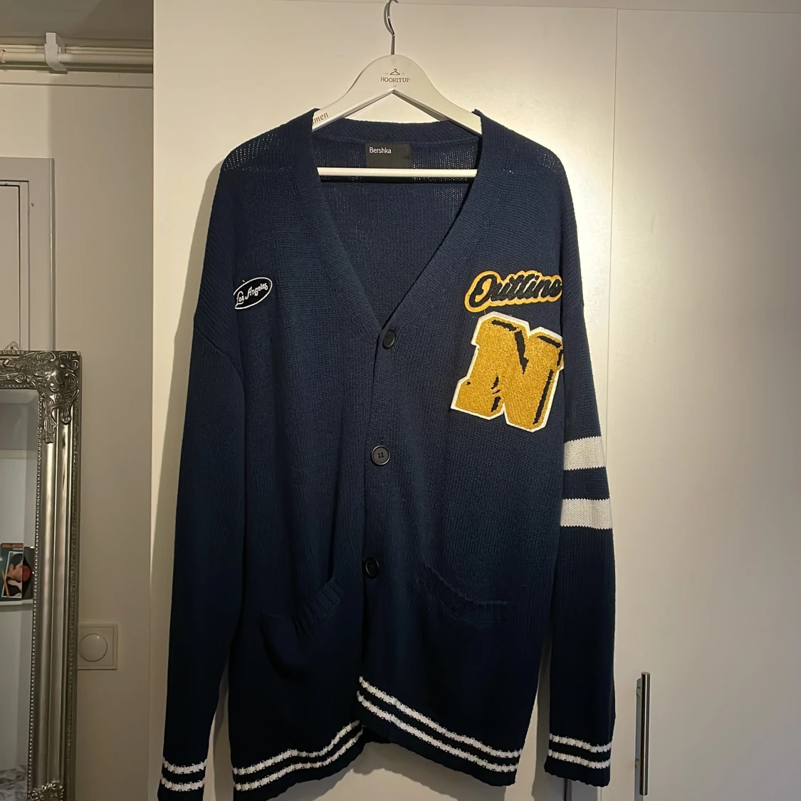 Marinblå stickad kofta från Bershka - 90