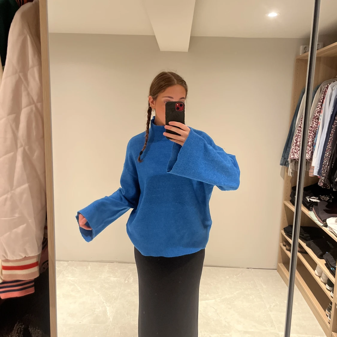 Blå stickad tröja  - 90