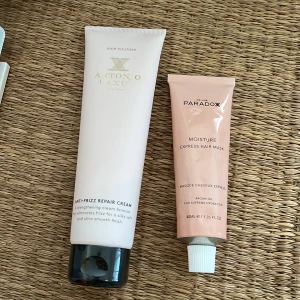 Hair care - Säljer två het oanvända hår produkter som är plomberade, ena är en anti frizz repair cream från Antonio Axu och den andra är en hårmask från Paradox, 70kr för båda