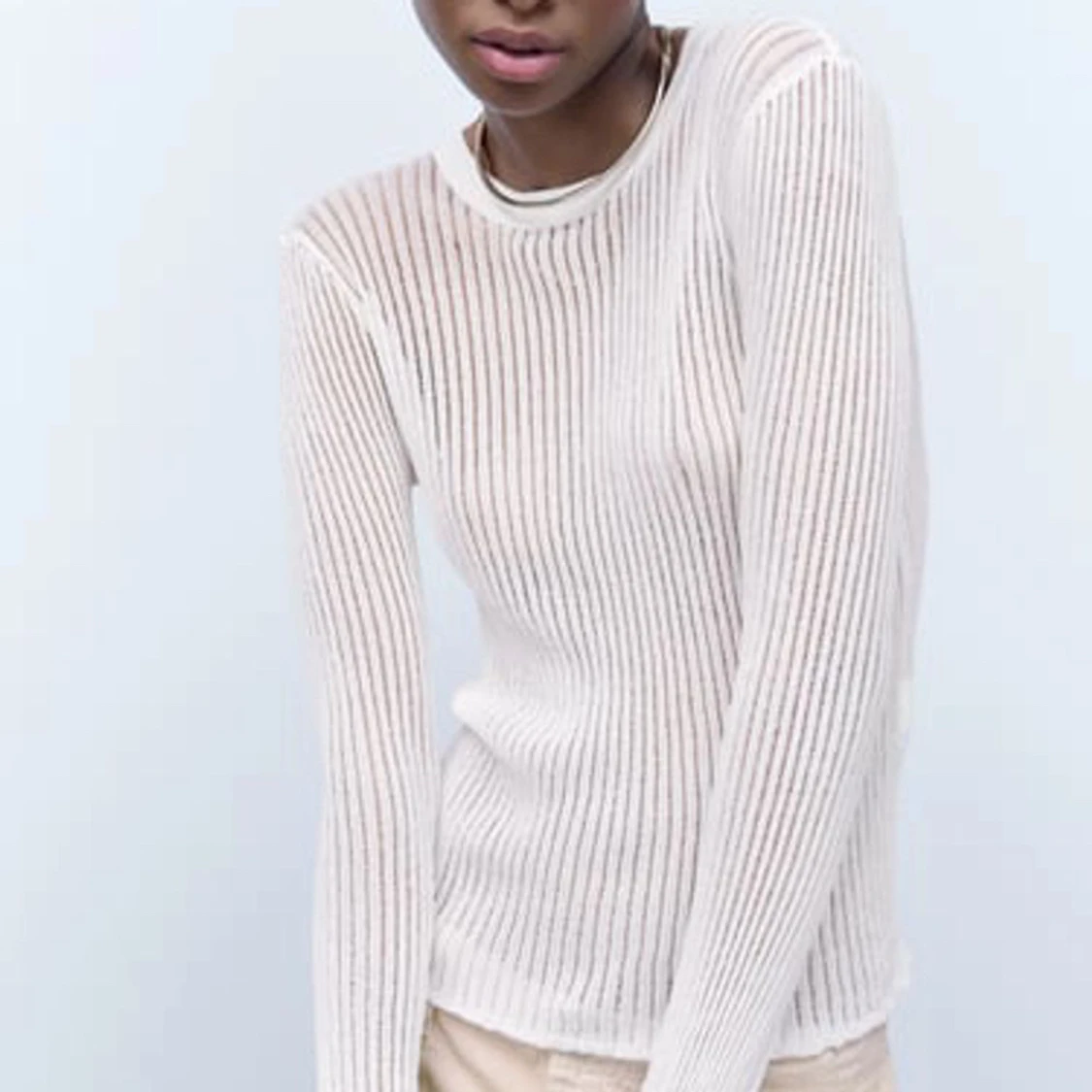 Vit långärmad ribbad tröja från zara 