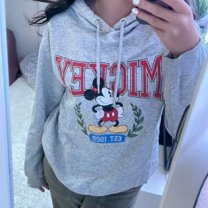 Grå Hoodie Med Luva - super mysigt hoodie med luva💕med micken mouse tryck💕använd fåtal ggr! 200kr+frakt❤️