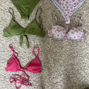 Alla bikinis är i strl xs/34, den rosa och grön glittriga är ifrån hm och den blommiga är ifrån Ginatricot🦋 Alla är i fint skick och tvättade!! Säljer alla tillsammans för 356kr inklusive frakt 🐬