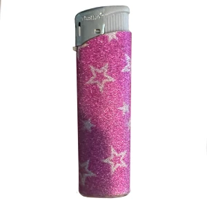 Rosa tändare - fungerande knappt använd rosa glittrig tändare med stjärnor <3