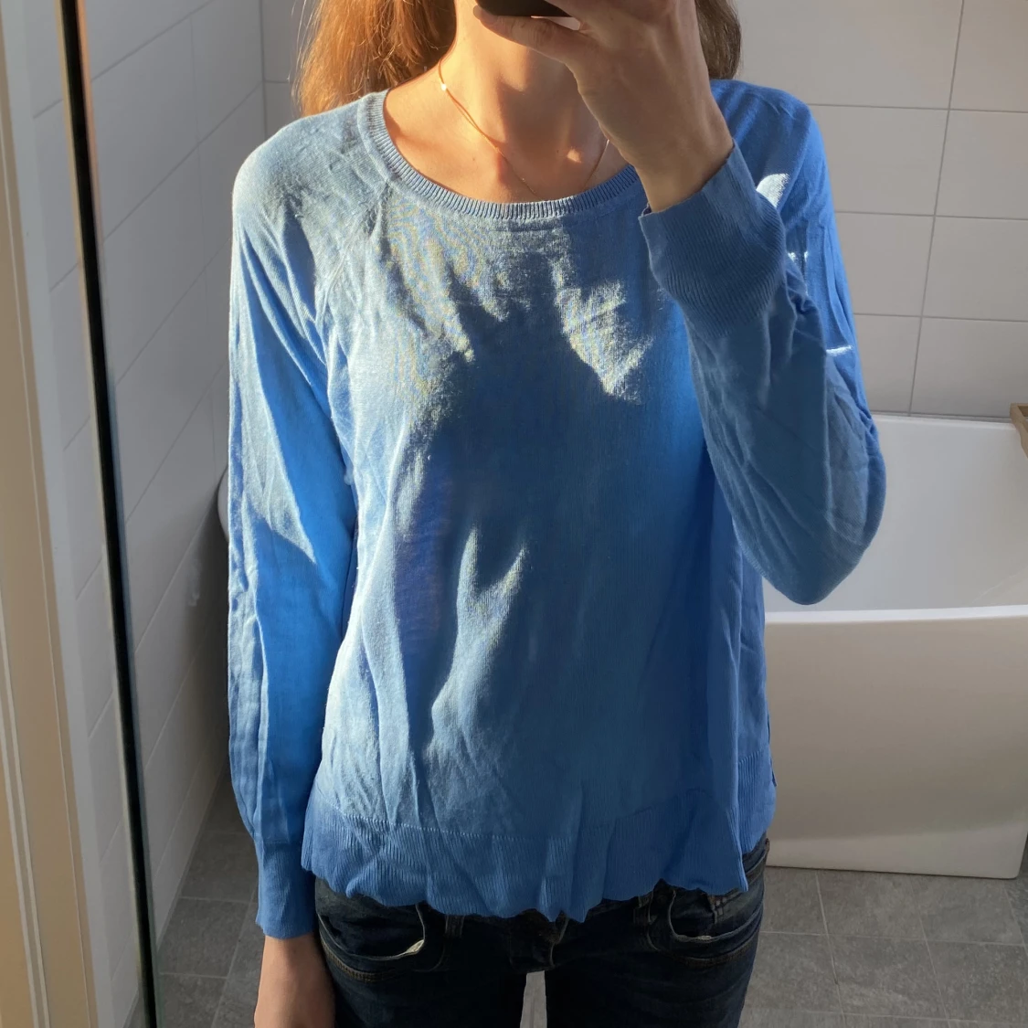 Blå stickad tröja  - 90