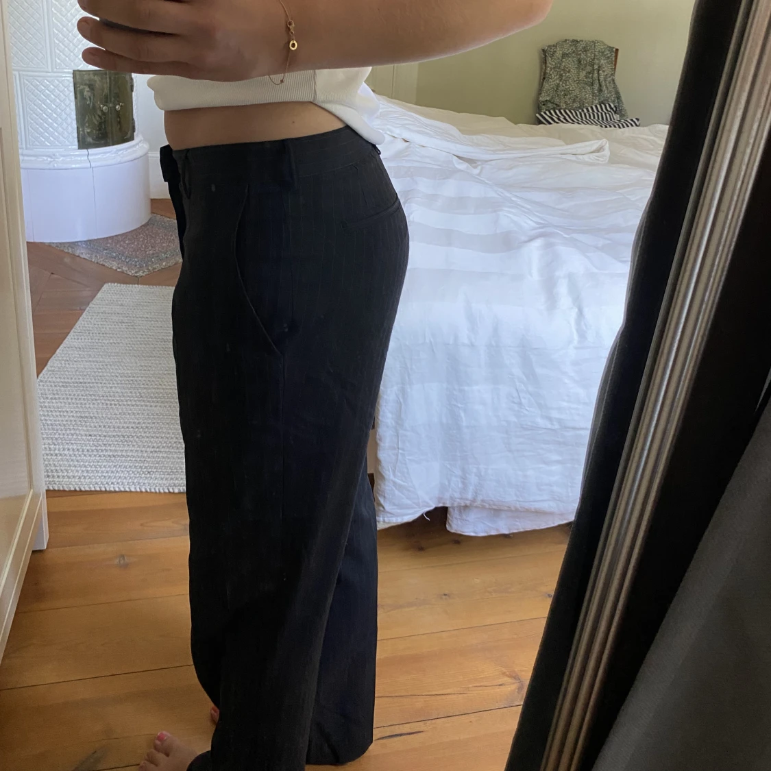 Lågmidjade kostymbyxor med ränder  - 90